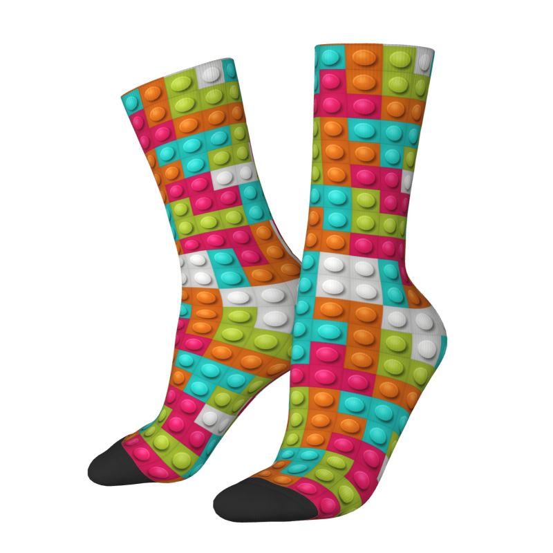 Dress Sock Men - カスタムかわいいメンズカラフルなビルディングブロック柄ドレスソックスユニセックス快適な暖かい3Dプリントクルーソックス