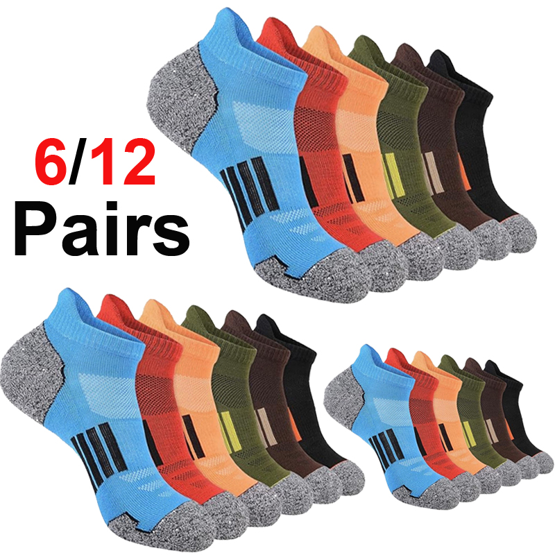 Ankle Sock Low Cut - 6/12 ペア男性用鮮やかなマルチカラーストライプアンクルソックスソフトクッション性通気性吸汗性滑り止めランニングジムデイリースポーツ