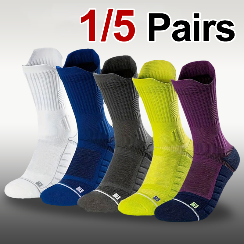 Athletic Sock Cushion - 1/5 ペアメンズタオルボトムバスケットボールスポーツソックス抗臭汗吸収クッション衝撃吸収オールシーズンランニングソックス