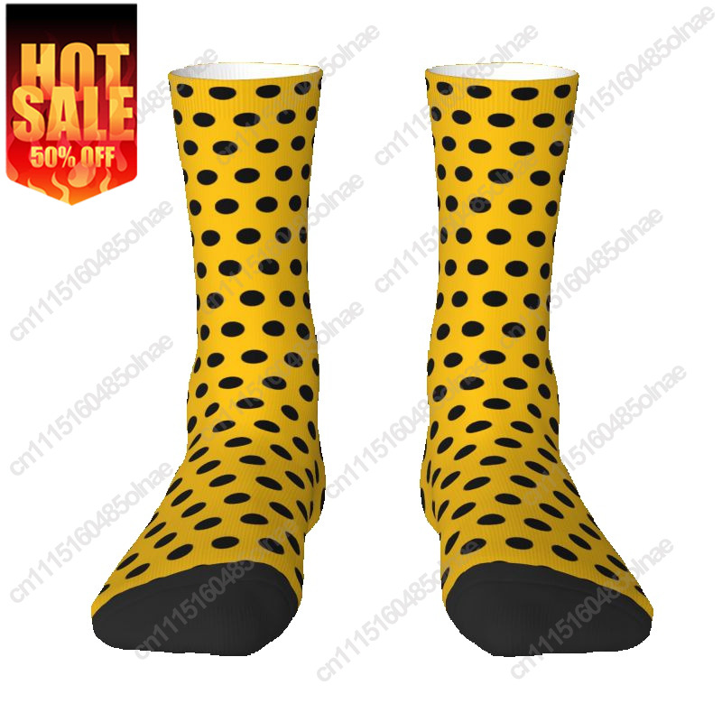 Dress Sock Men - 高級感のあるイエローとブラックのドット柄、メンズ用、ユニセックス、クールな3Dプリントの靴下、ドレスソックス。
