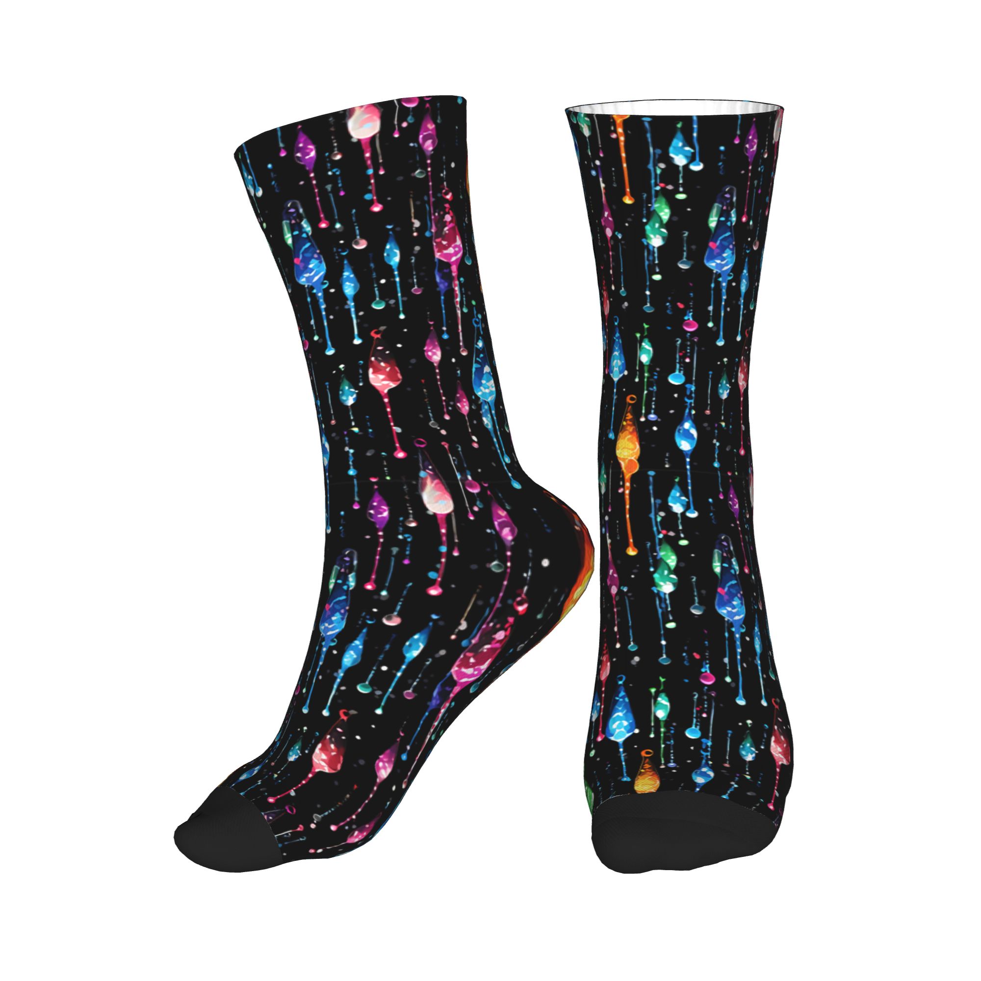 Dress Sock Men - ドリッピングレインボー液体パターンドレスソックスメンズレディース暖かいファッションノベルティクルーソックス