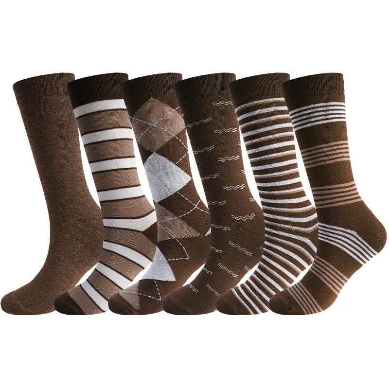 6足組ヴィンテージブラウンアーガイルストライプクルソックス、 - Dress Sock Men のレビューと価格